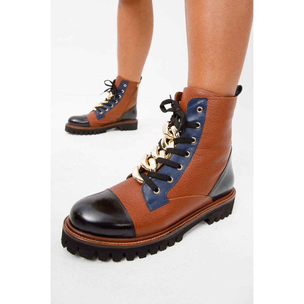 The Belgrad Brown  Leather Lace-Up Ankle Women Boot With a Side Zipper Final Sale!