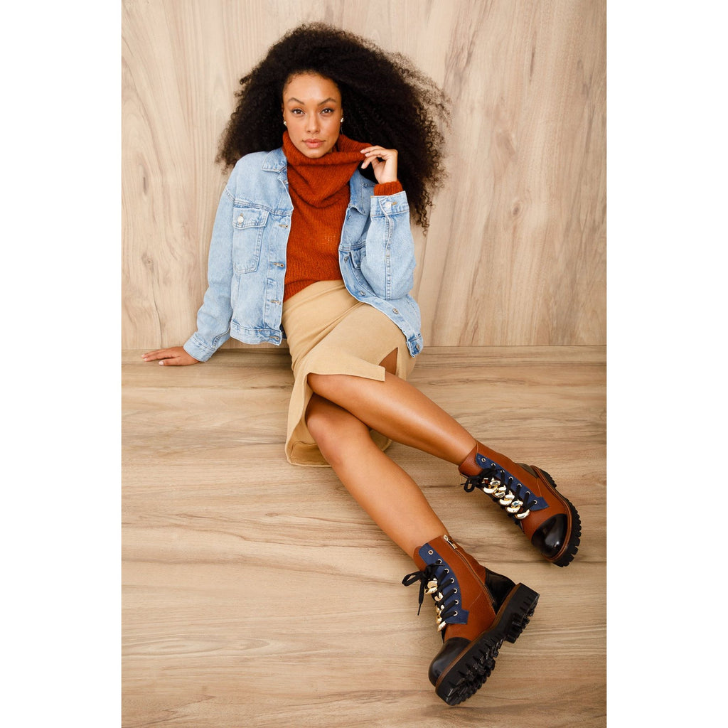The Belgrad Brown  Leather Lace-Up Ankle Women Boot With a Side Zipper Final Sale!