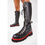The Istinye Black Leather Knee High Lace-Up Women Boot Limited Edition
