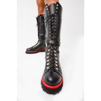 The Istinye Black Leather Knee High Lace-Up Women Boot Limited Edition
