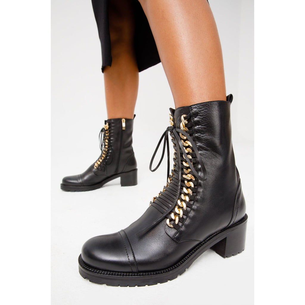 The Tuna Black Leather Mid Calf Women Boot