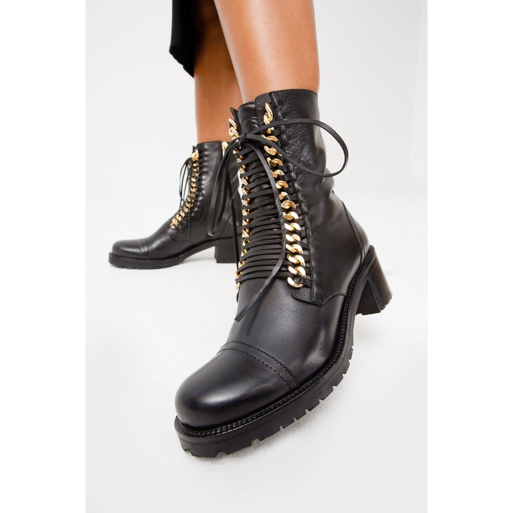 The Tuna Black Leather Mid Calf Women Boot