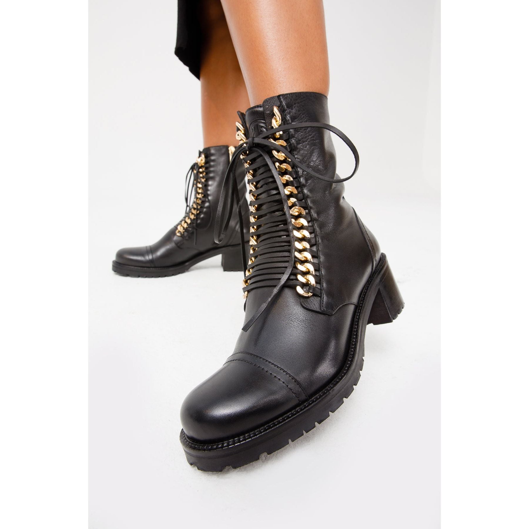 The Tuna Black Leather Mid Calf Women Boot