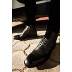 The Anderson Black Leather & Suede Brogue Lace-Up Men  Boot with a Zipper