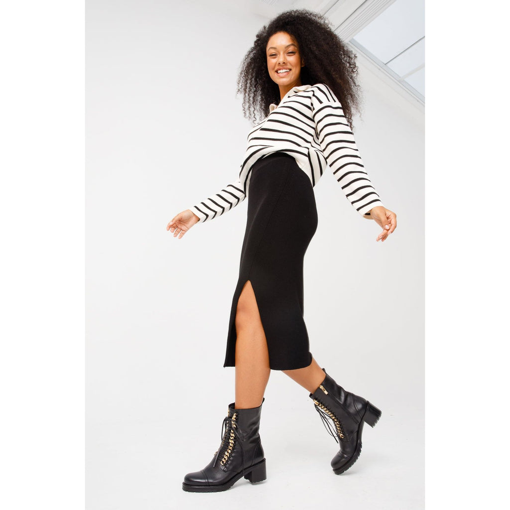 The Tuna Black Leather Mid Calf Women Boot
