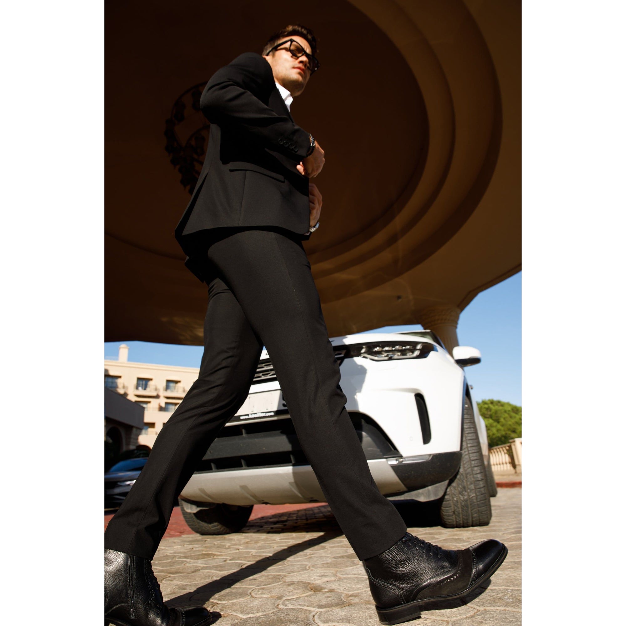 The Anderson Black Leather & Suede Brogue Lace-Up Men  Boot with a Zipper