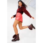 The Kajapati Burgundy Leather Natural Fur Mid Calf Women Boot