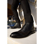 The Anderson Black Leather & Suede Brogue Lace-Up Men  Boot with a Zipper