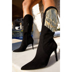 The Vienna Black Suede Leather Knee High Women  Boot