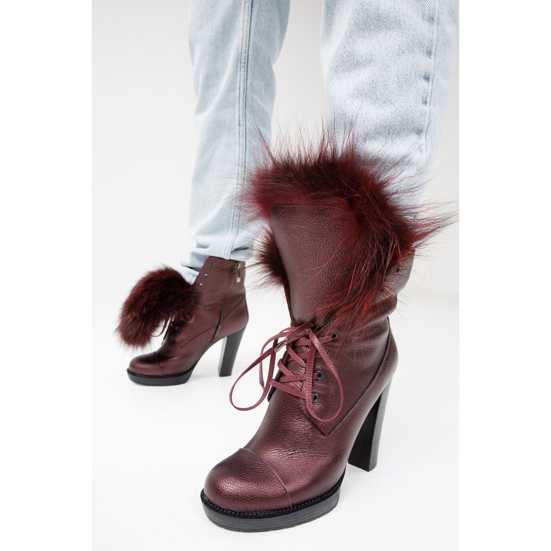 The Melo Burgundy Leather Natural Mid Calf Platform Heel Women Boot