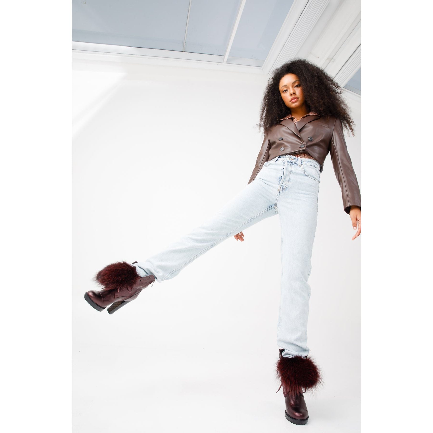 The Melo Burgundy Leather Natural Mid Calf Platform Heel Women Boot