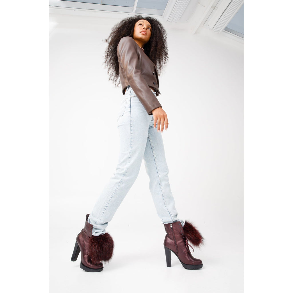 The Melo Burgundy Leather Natural Mid Calf Platform Heel Women Boot