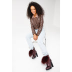 The Melo Burgundy Leather Natural Mid Calf Platform Heel Women Boot