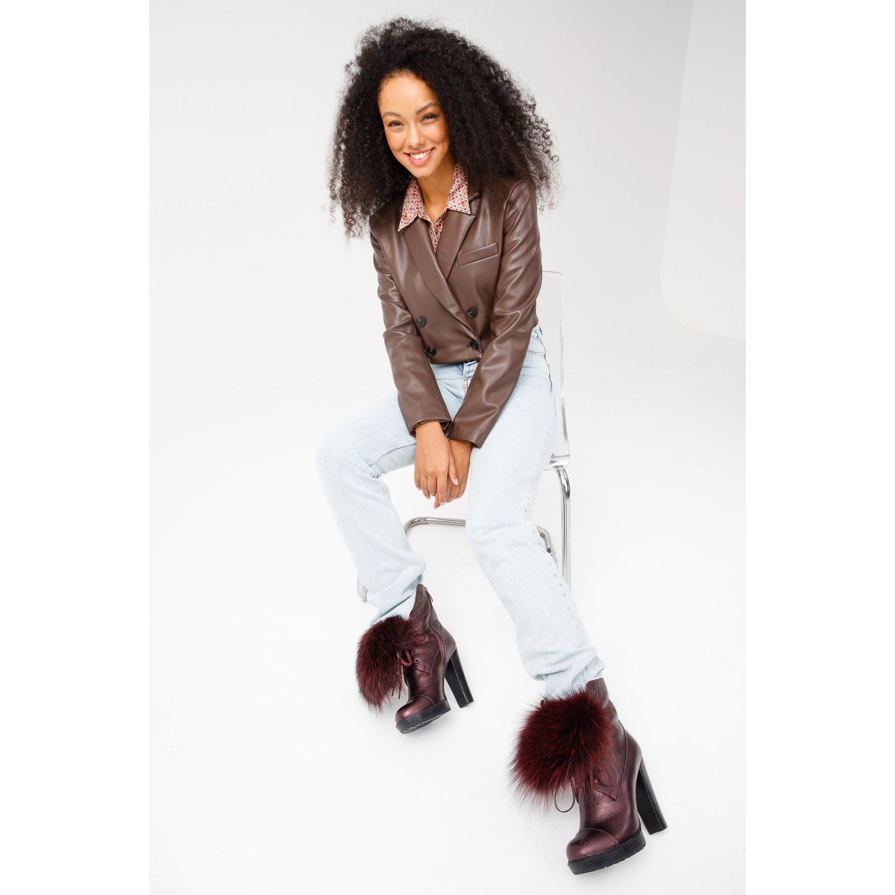 The Melo Burgundy Leather Natural Mid Calf Platform Heel Women Boot