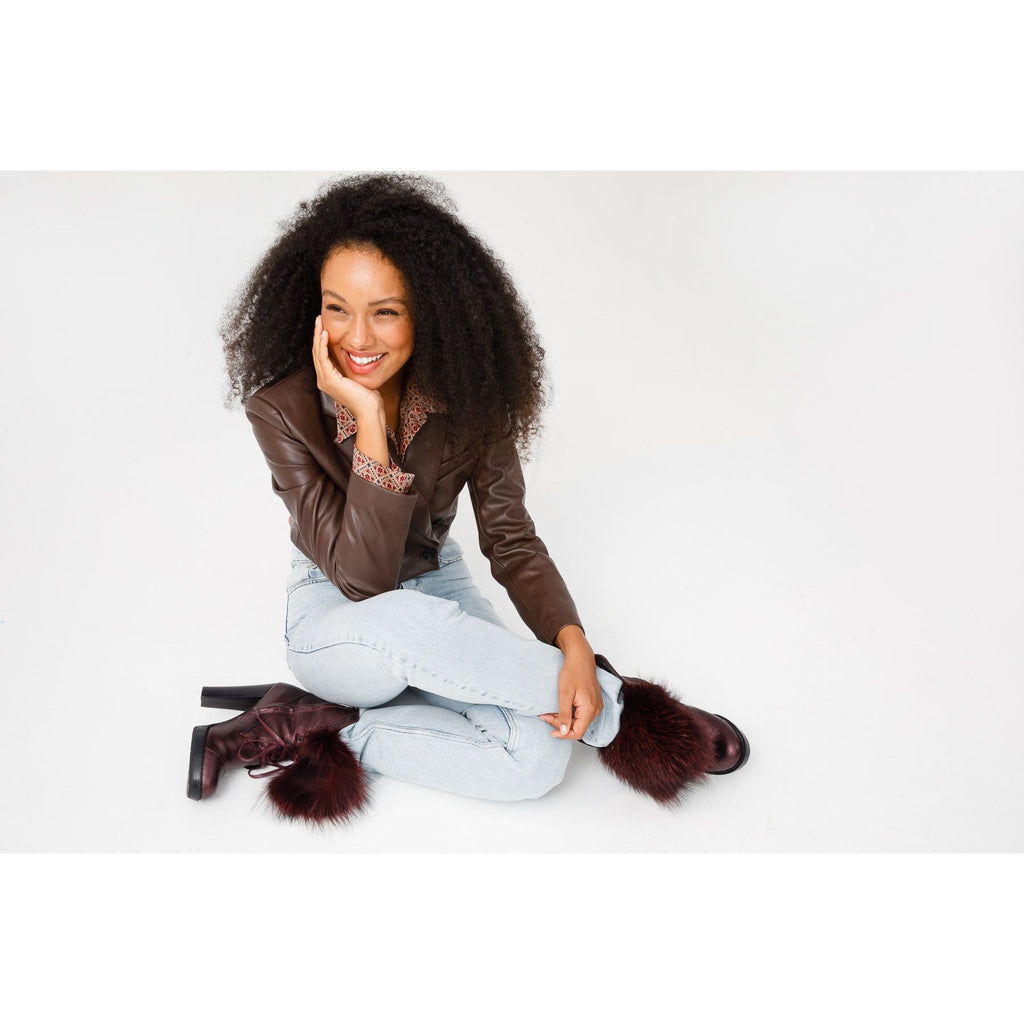 The Melo Burgundy Leather Natural Mid Calf Platform Heel Women Boot