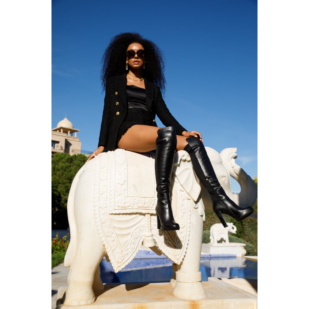 The Sao Paulo Black Leather Knee High Platform Heel Women Boot