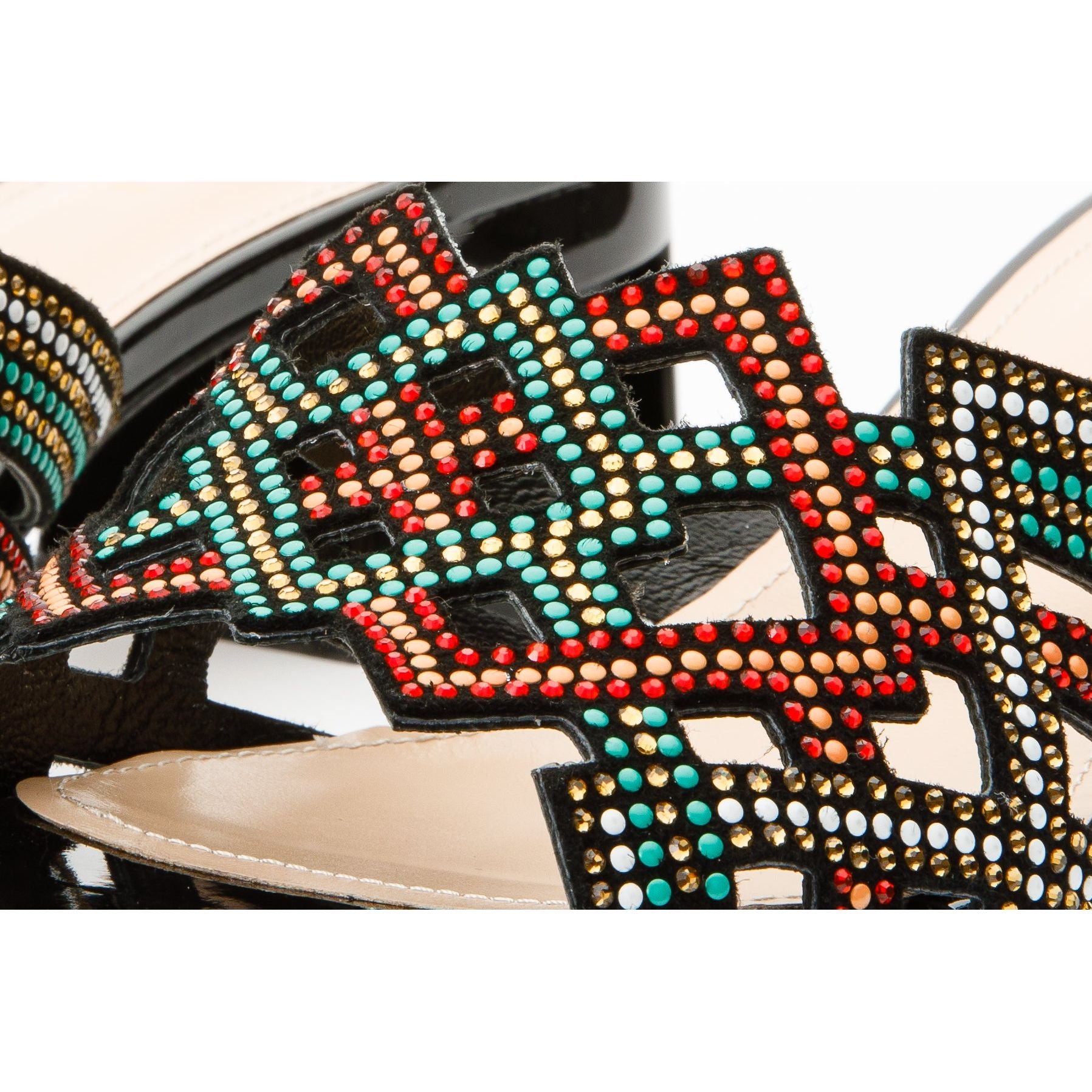 The Palma Black Glitter Leather Block Heel Women Sandal