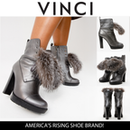 The Melo Gray Leather Natural Fur Mid Calf Platform Heel Women Boot