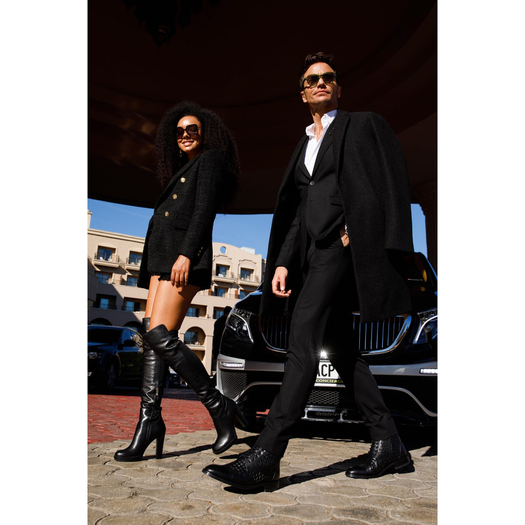 The Sao Paulo Black Leather Knee High Platform Heel Women Boot