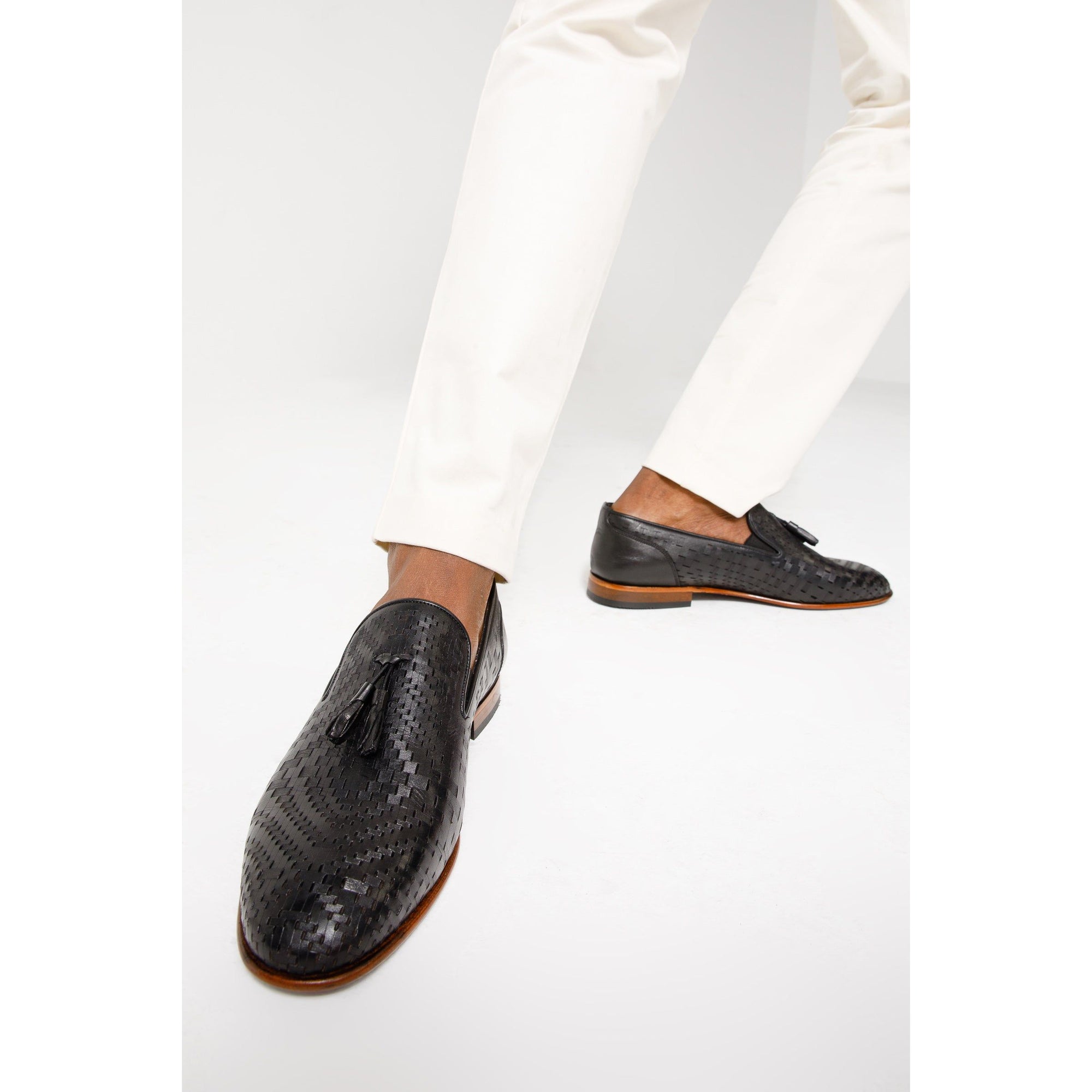 The Meram Black Leather Tassel Slip-On Loafer Men Shoe
