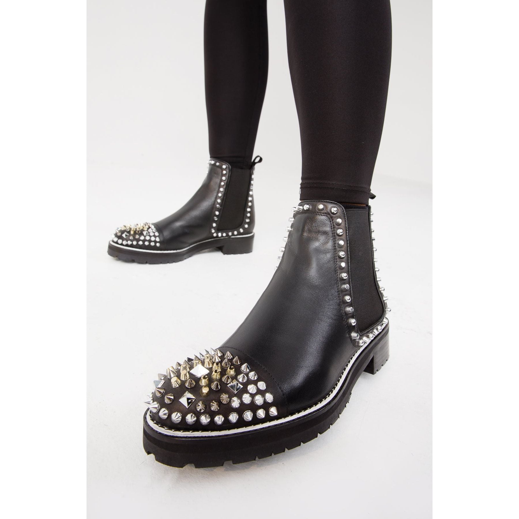 The Vuvulane Black Spike Leather Ankle Women Boot
