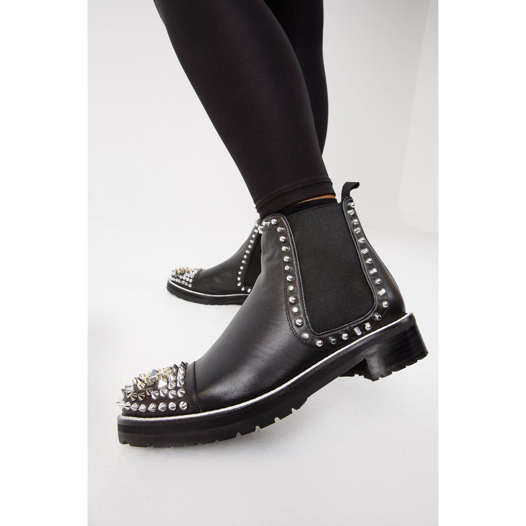 The Vuvulane Black Spike Leather Ankle Women Boot