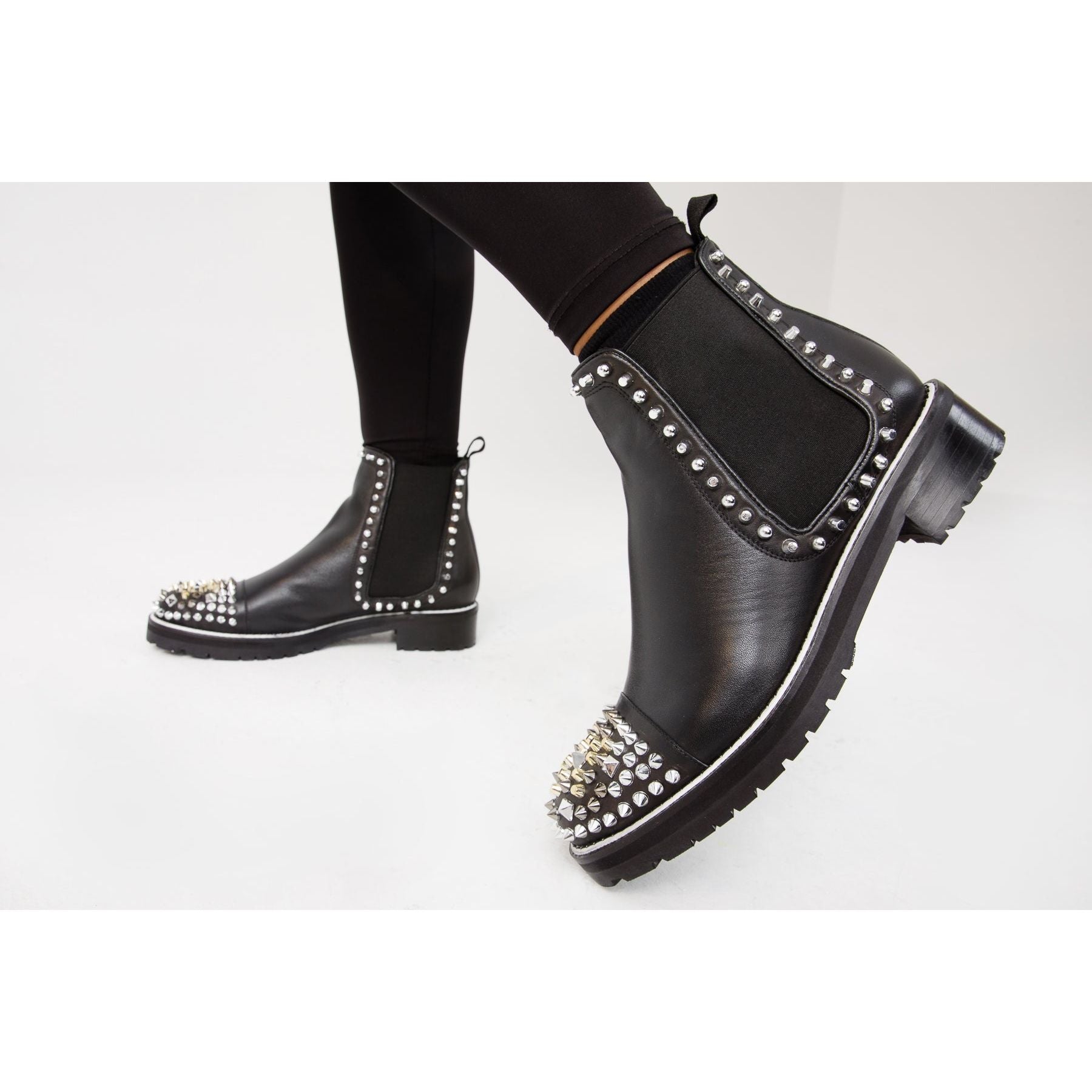 The Vuvulane Black Spike Leather Ankle Women Boot