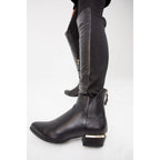 The Fairoks Black Leather Pointy Toe Knee High Women Boot