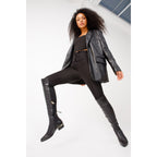 The Fairoks Black Leather Pointy Toe Knee High Women Boot