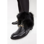 Vinci The Izmir Black Patent Leather Natural Fur Mid Calf Women  Boot