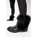 Vinci The Izmir Black Patent Leather Natural Fur Mid Calf Women  Boot