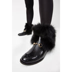 Vinci The Izmir Black Patent Leather Natural Fur Mid Calf Women  Boot