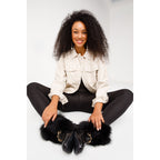 Vinci The Izmir Black Patent Leather Natural Fur Mid Calf Women  Boot