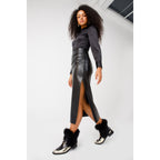The Izmir Black & Gold Leather Natural Fox Fur Mid Calf Women Boot