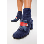 The Luksor Navy Blue Suede Leather Block Heel Women Boot