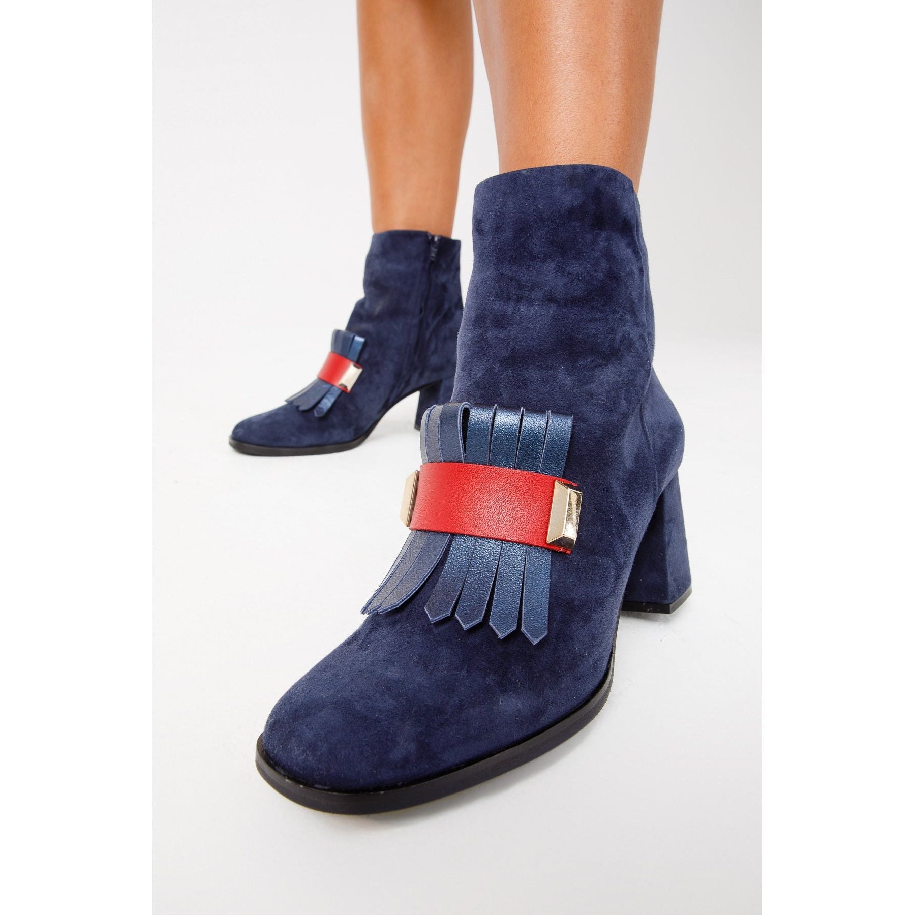 The Luksor Navy Blue Suede Leather Block Heel Women Boot