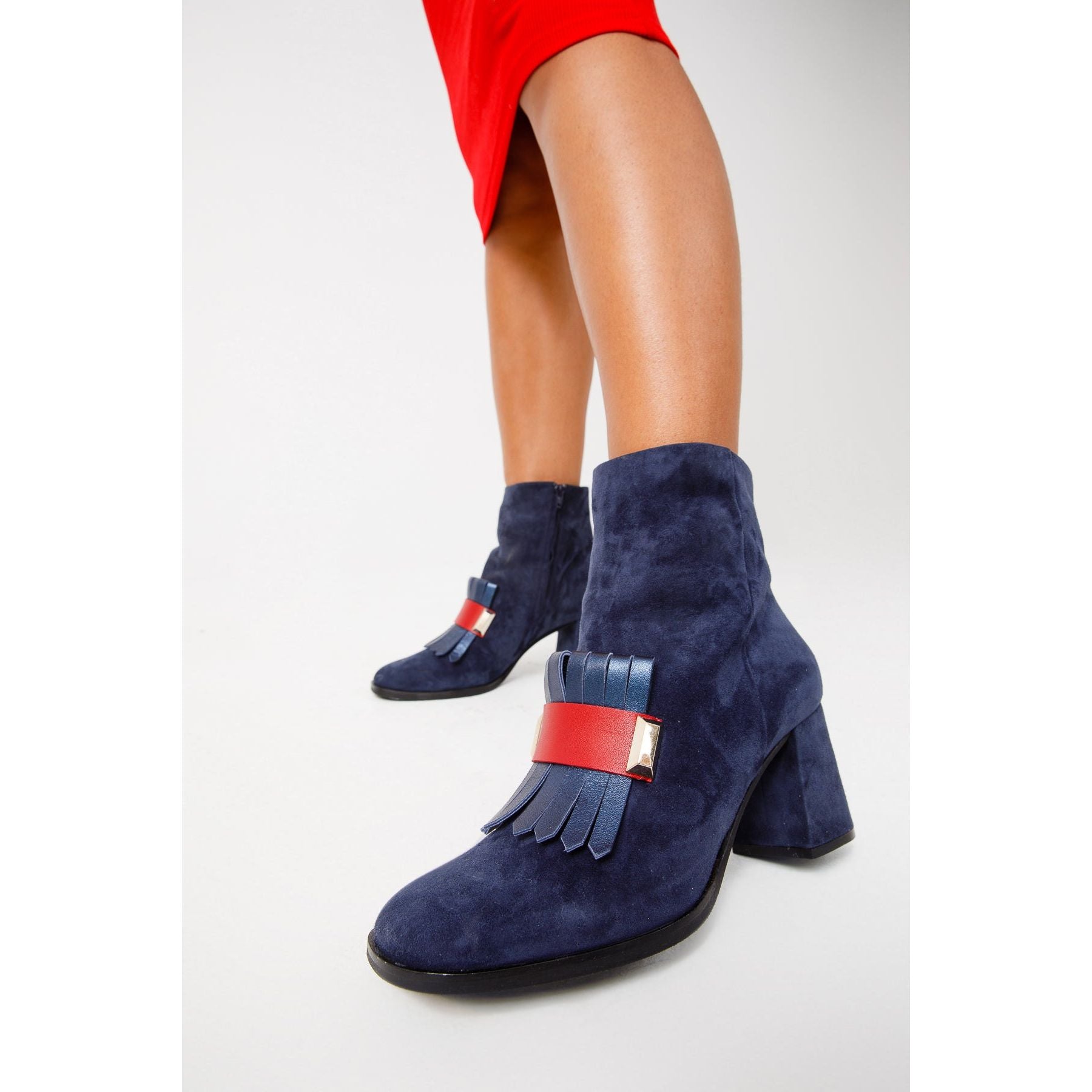 The Luksor Navy Blue Suede Leather Block Heel Women Boot