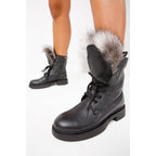 The Kajapati Black Leather Natural Fur Mid Calf Women Boot