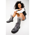 The Kajapati Grey Leather Natural Fur Mid Calf Women Boot