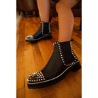The Vuvulane Black Spike Leather Ankle Women Boot