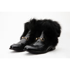 Vinci The Izmir Black Patent Leather Natural Fur Mid Calf Women  Boot