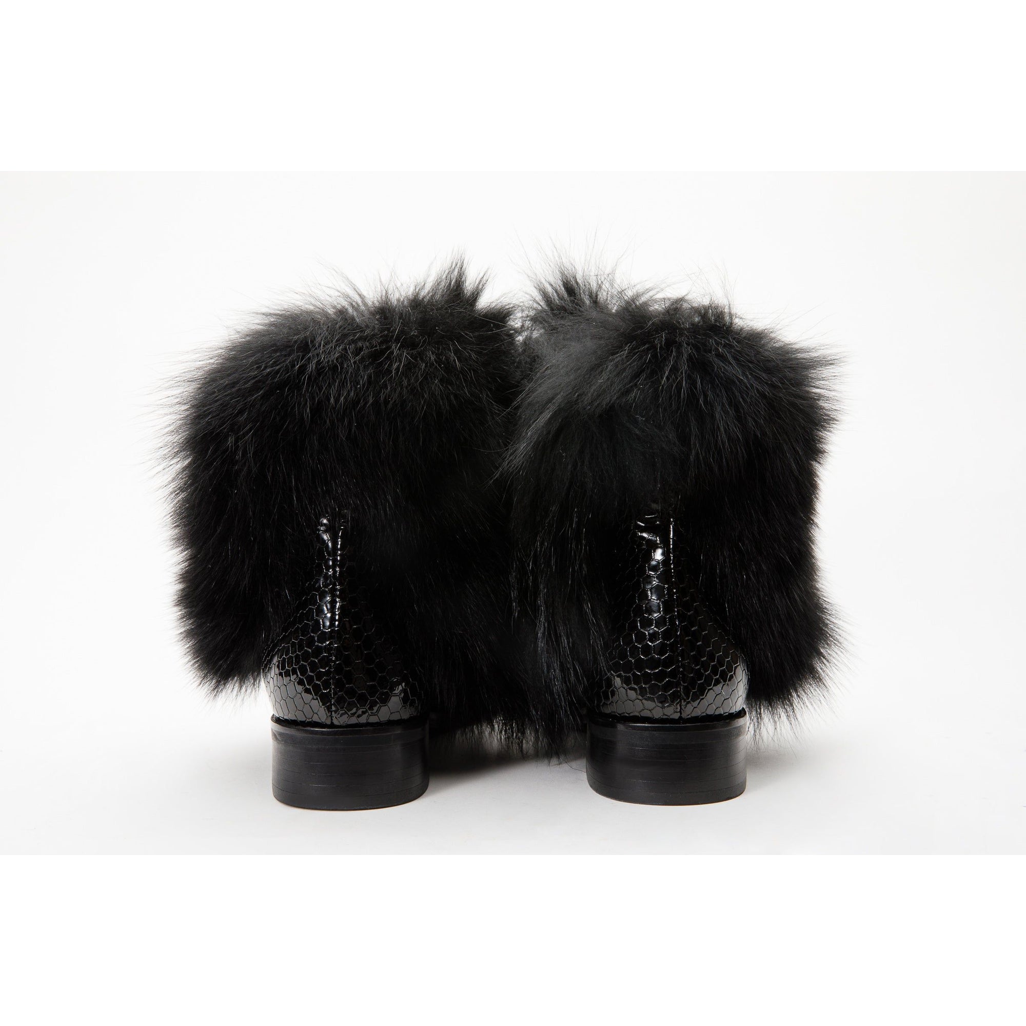 Vinci The Izmir Black Patent Leather Natural Fur Mid Calf Women  Boot