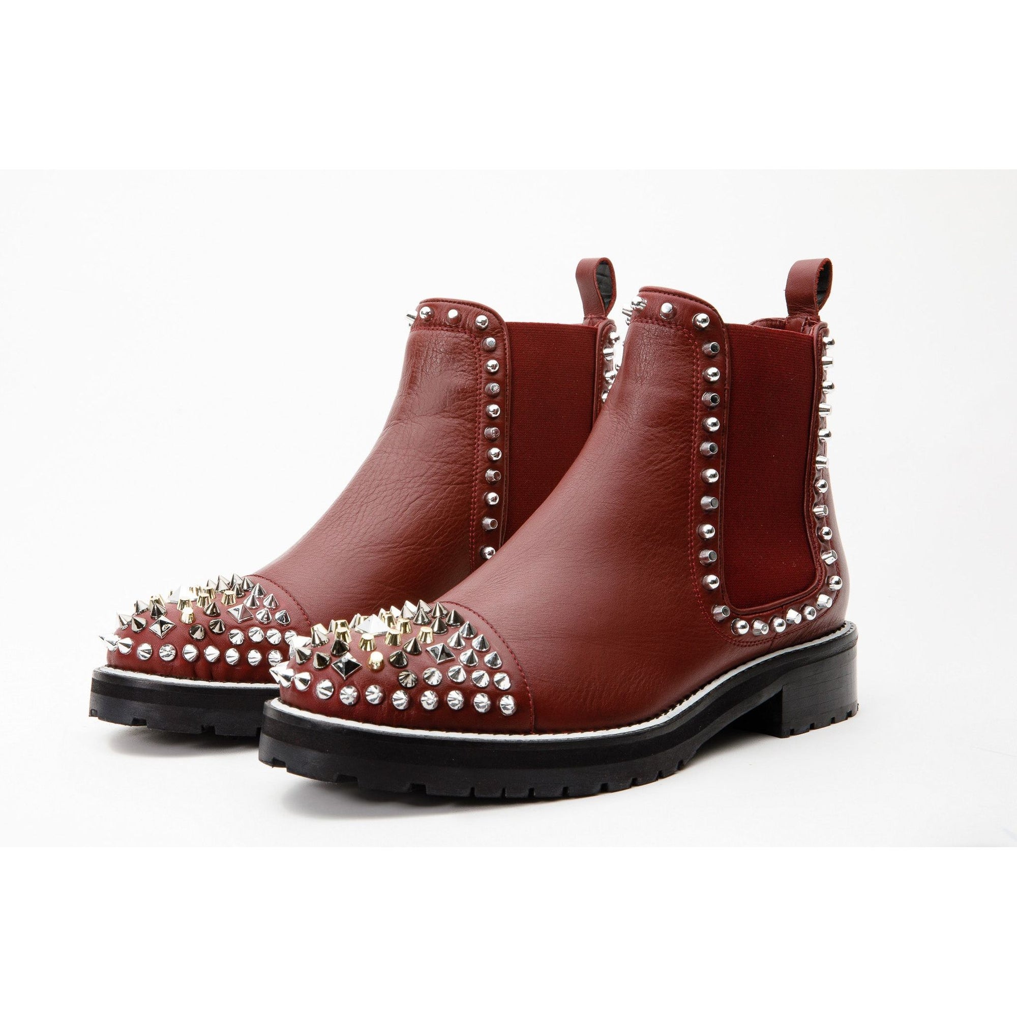 The Vuvulane Burgundy Spike Leather Ankle Women  Boot