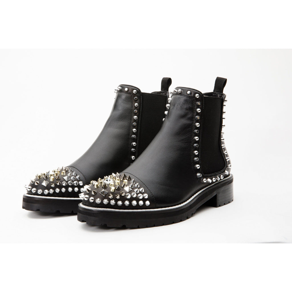 The Vuvulane Black Spike Leather Ankle Women Boot