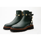 The Prag Green Leather Ankle Women Booto