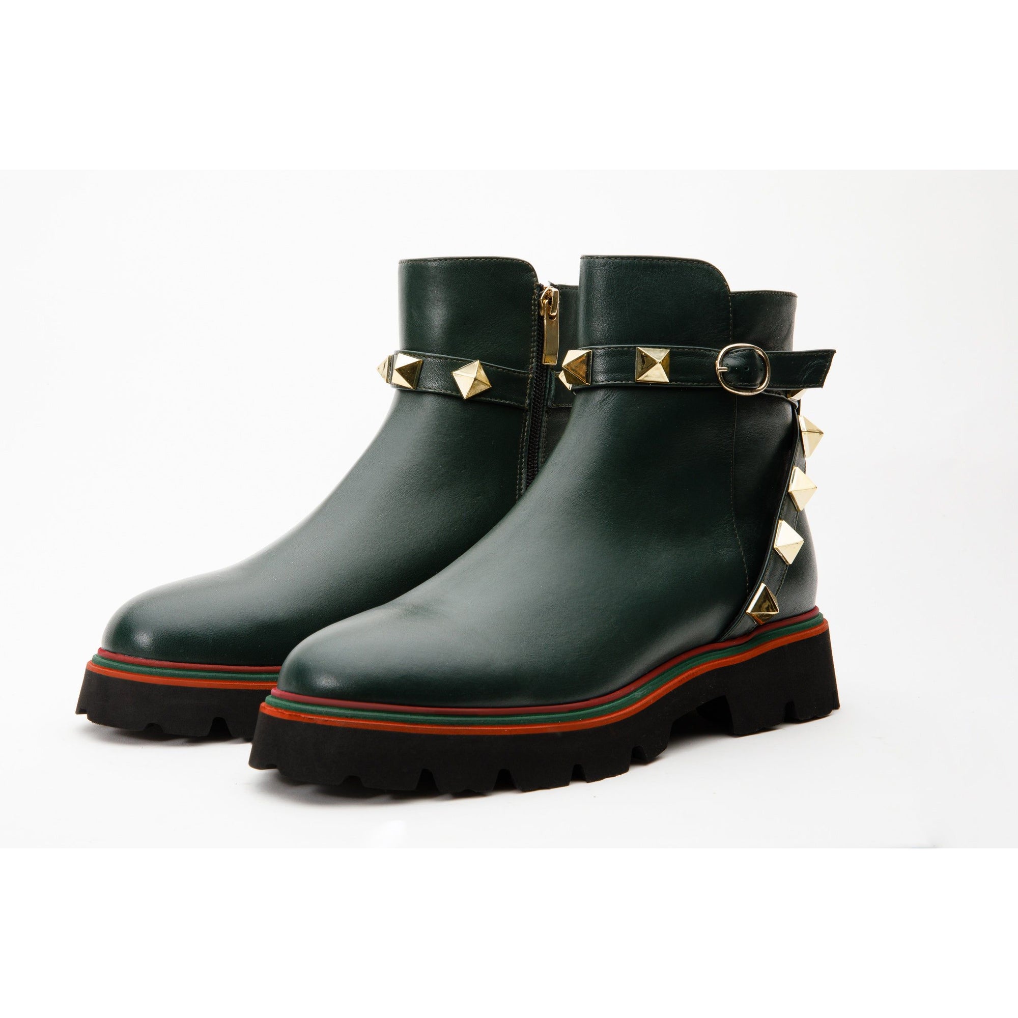 The Prag Green Leather Ankle Women Booto