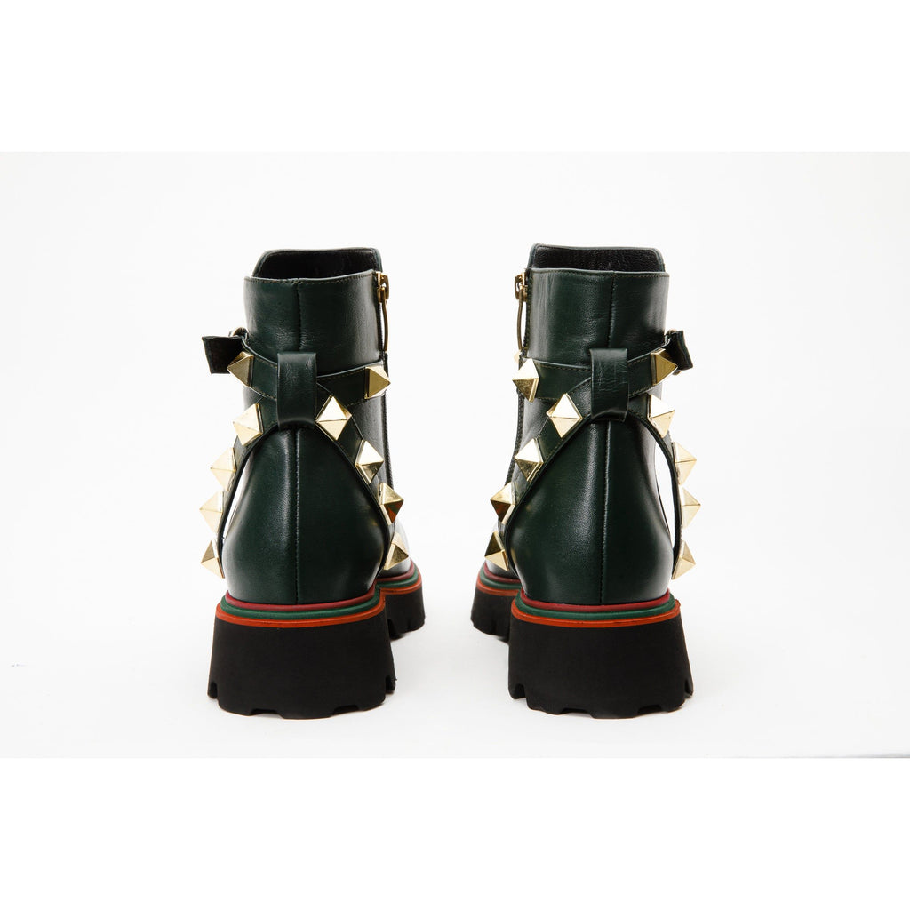 The Prag Green Leather Ankle Women Booto