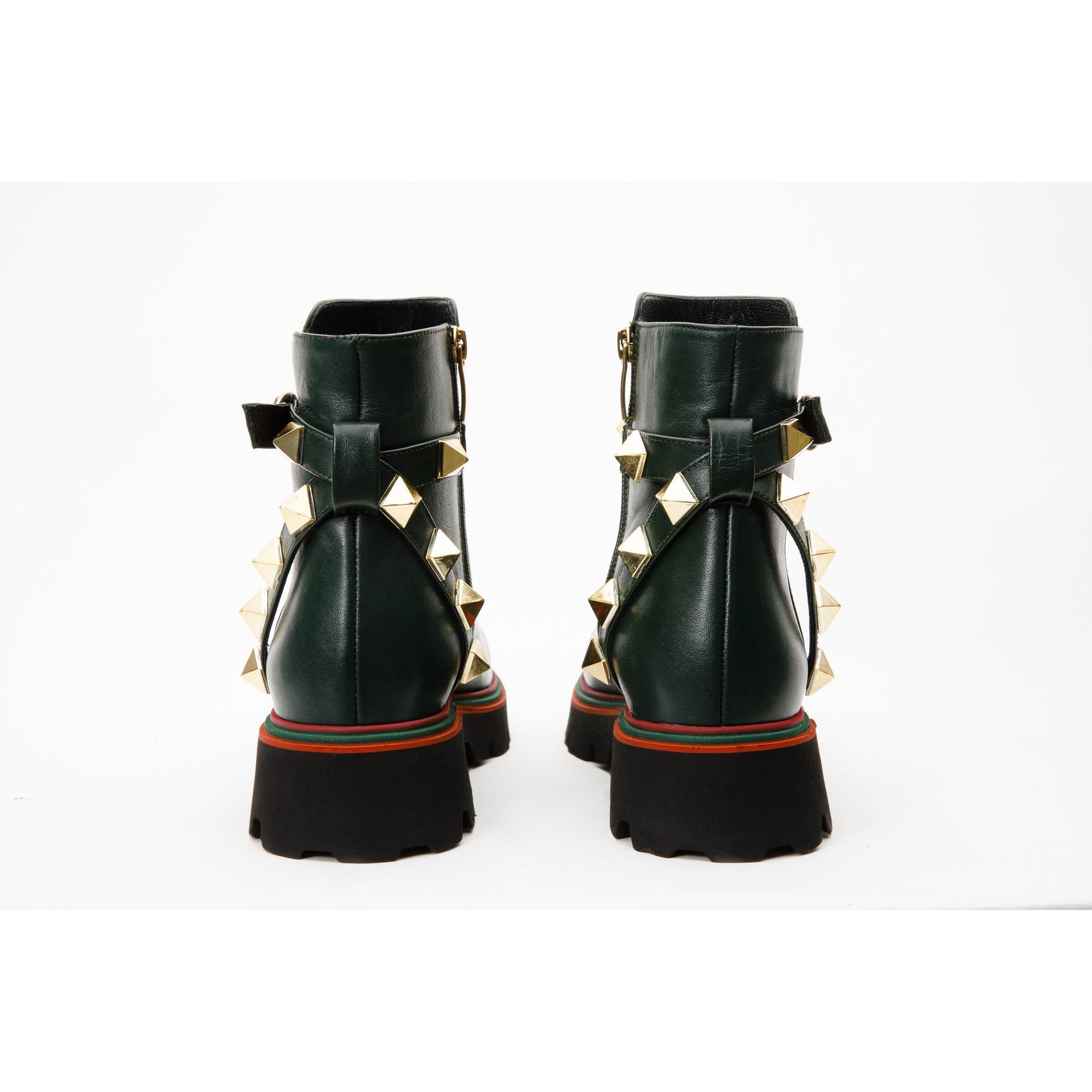 The Prag Green Leather Ankle Women Booto
