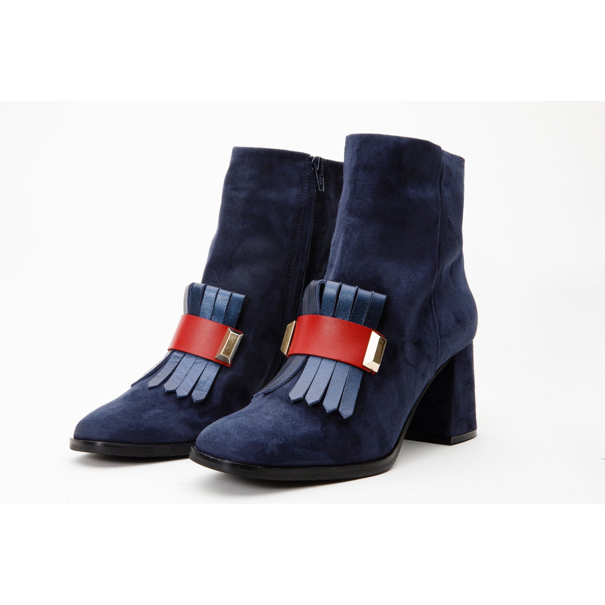 The Luksor Navy Blue Suede Leather Block Heel Women Boot