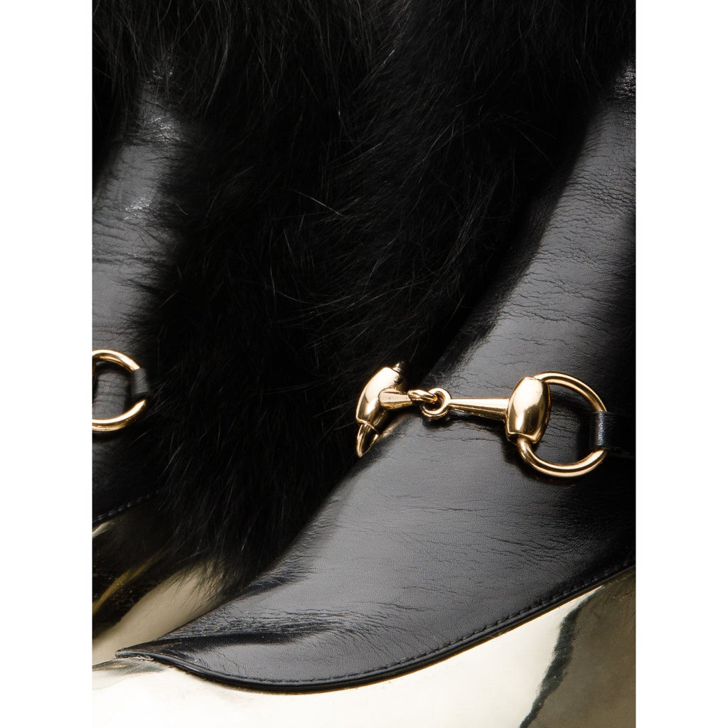 The Izmir Black & Gold Leather Natural Fox Fur Mid Calf Women Boot